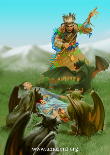 Shaman drives away evil spirits 
